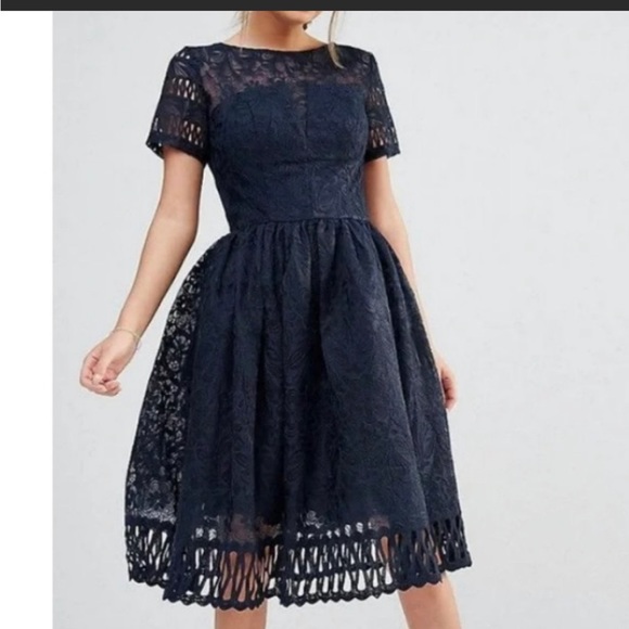 Chi Chi London Navy Lace Midi Dress Sz US 12 - Picture 1 of 11